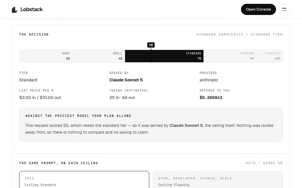 The Gateway routing a request and returning its cost