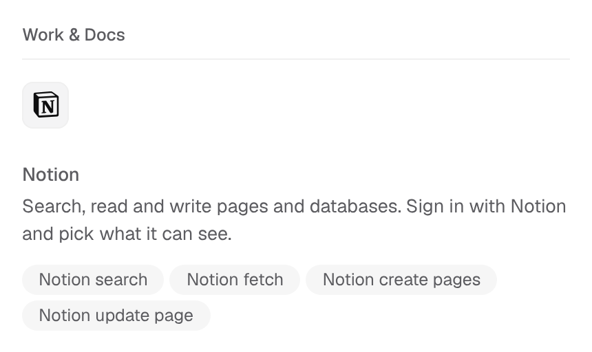 The connector catalog: Notion, what it does, and the four actions an agent can take in it